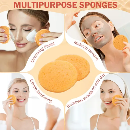 Miniatura 6 de 300 esponjas faciales comprimidas, esponjas faciales naturales para limpieza, almohadillas exfoliantes faciales desechables para esteticistas Naranja