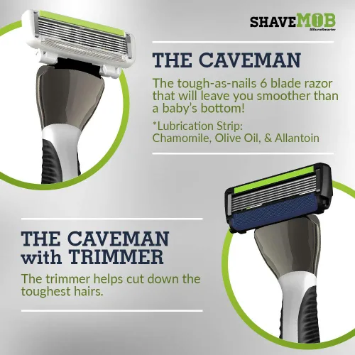 Miniatura 6 de ShaveMOB Kit de maquinilla de afeitar para hombre de 6 cuchillas (mango de cabeza flexible con 4 repuestos) (sin recortadora) - The Caveman Shaving