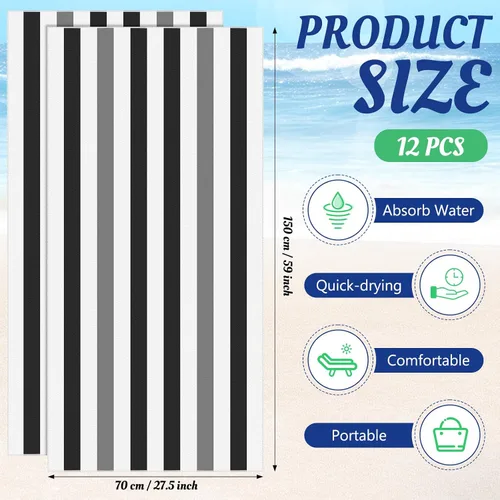 Miniatura 2 de Xinnun Juego de 12 toallas de baño, toallas de playa, de gran tamaño, 28 x 60 pulgadas, altamente absorbentes, para adultos y niños, para natación