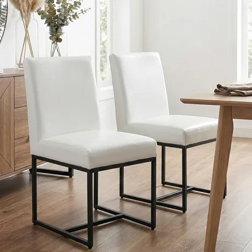 Miniatura 25 de HNY Juego de 2 sillas de cocina modernas, silla de cocina y comedor de cuero PU, silla de comedor tapizada silla auxiliar con marco de metal