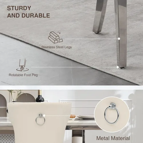 Miniatura 4 de adochr Juego de 2 sillas de comedor de terciopelo, sillas de cocina tapizadas con patas de metal, respaldo abotonado moderno con anillo de tracción