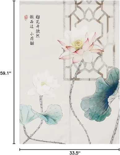 Miniatura 5 de Noren - Cortinas japonesas de lino y algodón, para puerta, diseño de loto rosa, 33 x 59 pulgadas