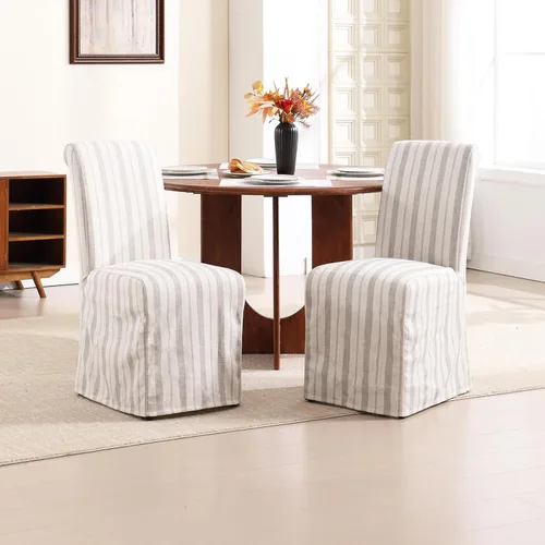 Miniatura 13 de Parsons - Juego de 2 sillas de comedor tapizadas con falda extraíble lavable, sillas de cocina con respaldo alto y patas de madera maciza, tela