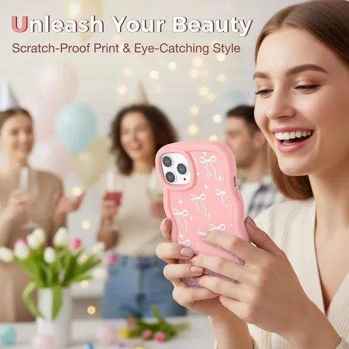 Miniatura 6 de Compatible con iPhone SE/8/7 Funda para Mujeres y Niñas, Marco Ondulado Rizado con Patrón Lindo, Estética Delgada Suave Silicona TPU Parachoques