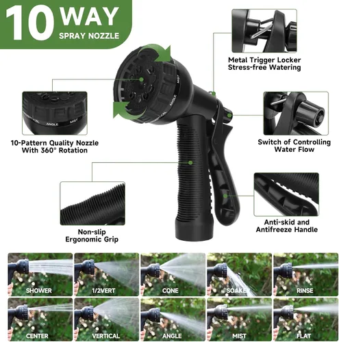 Miniatura 5 de YXT&BEYOND Manguera de jardín de 50 pies, manguera de agua ligera de acero inoxidable 304 con boquilla de pulverización de 10 patrones, accesorios