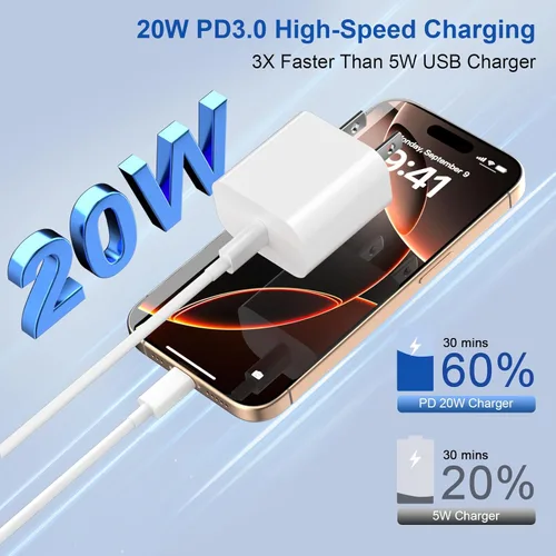 Miniatura 8 de Cargador de iPhone de carga rápida, paquete de 3 cargadores USB C de 20 W para iPhone 17 16 15 con cable USB C de 60 W, 6 pies para iPhone 17 Pro