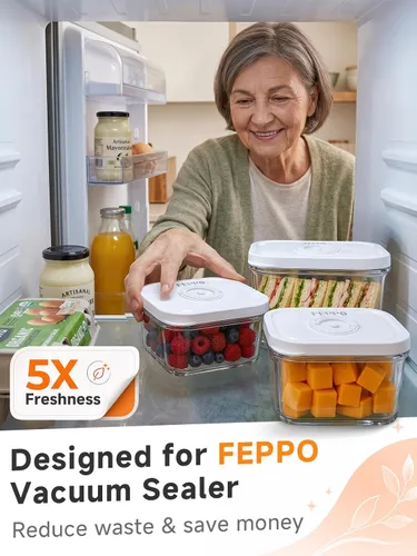 Miniatura 2 de FEPPO Recipientes selladores al vacío para almacenamiento de alimentos, juego de 3 piezas [1 pequeño, 1 mediano, 1 grande] funciona con máquina