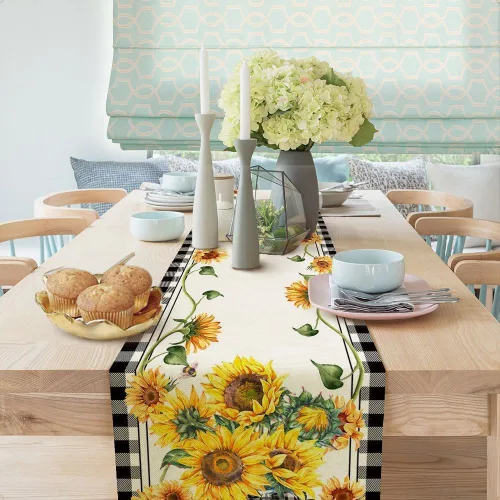 Miniatura 3 de Camino de mesa de girasol, camino de mesa de otoño a cuadros para comedor, cocina, sala de estar, vacaciones y decoración de mesa de fiesta, 13 x 72