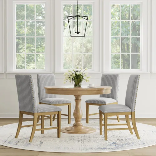 Miniatura 230 de Homepop Silla de comedor con detalles festoneados, sillas de comedor Parsons tapizadas, muebles decorativos para el hogar, tejido gris claro