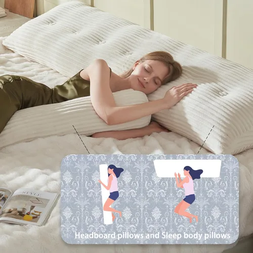 Miniatura 3 de Almohada de Cuña para Cabecero + Una Almohada Larga de Rollo para el Cuello Almohada Corporal, Almohada Grande de Cabecero con Funda Removible Beige