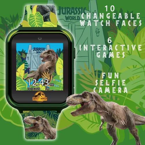 Miniatura 5 de Jurassic World - Reloj inteligente para niños, 10 caras de reloj, 3 fondos de pantalla, juegos interactivos, alarma, cámara, grabadora de voz