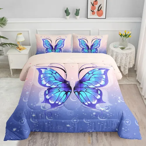 Miniatura 30 de Datura home - Juego de edredón de mariposa azul y negro para niñas y mujeres, juego de ropa de cama bohemio con estampado de mandala de mariposa