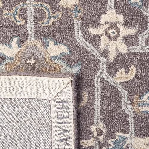 SAFAVIEH Blossom Collection - Alfombra decorativa, 2 x 3 pies, gris oscuro y marrón claro, lana hecha a mano, ideal para zonas de alto tráfico en