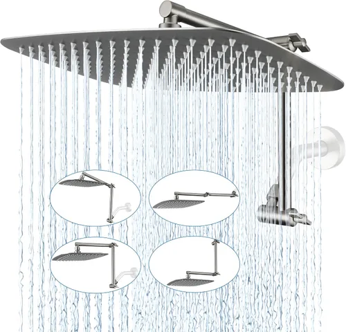 Miniatura 14 de G-Promise Regadera de lluvia de metal de 12 pulgadas con brazo de extensión ajustable de 15 pulgadas, cabezal de ducha de lluvia de alta presión