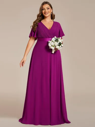 Miniatura 107 de Ever-Pretty Vestido formal para mujer, Navidad, Año Nuevo, cuello en V, gasa, talla grande, largo hasta el suelo, vestido de dama de honor