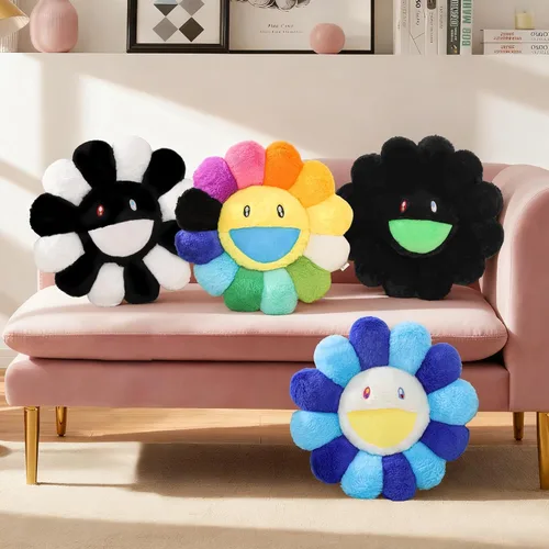 Miniatura 7 de Almohada de flores, almohada colorida en forma de flor, cojines de piso de cara sonriente, lindas almohadas de felpa de girasol, almohadas