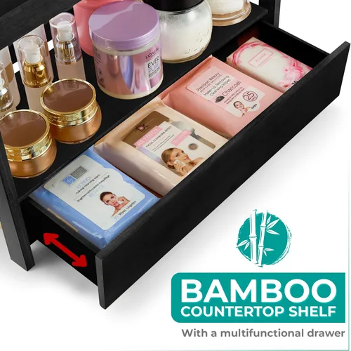Miniatura 4 de Sorbus Organizador de encimera de baño de bambú, estante de 2 niveles con cajón oculto para tocador, estación matcha, organizador de fregadero
