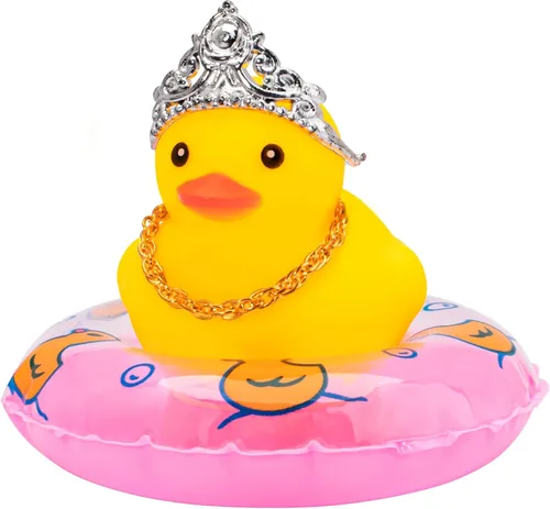 Miniatura 19 de wonuu Adornos de pato de goma para automóvil, decoración de tablero de automóvil con bonita diadema, anillo de natación, collar, gafas de sol