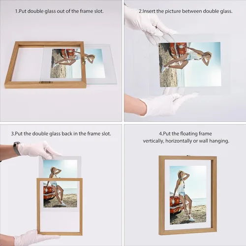 Miniatura 3 de Trwcrt Juego de marcos de fotos de 5 x 7 pulgadas, juego de 4, marcos de fotos flotantes de doble vidrio para exhibir hasta 7 x 9 fotos para mesa