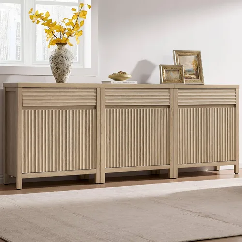 Miniatura 16 de SICOTAS - Aparador de buffet con cajón - Aparador estriado moderno con puertas y estantes ajustables, credenza de estilo casa de campo para barra