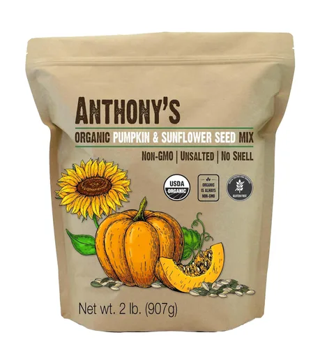 Anthony's Mezcla orgánica de semillas de calabaza y girasol, 2 libras, sin gluten, sin sal, sin cáscara, sin OMG