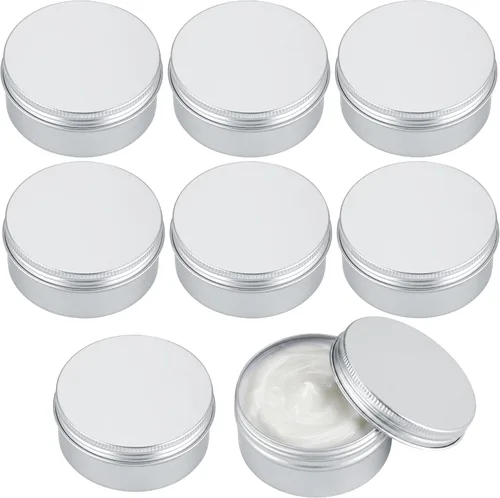 Miniatura 9 de Moretoes 8 Pack 2oz Aluminum Tins with Screw Lids, Small Metal Refillable Containers for Salve, Lip Balm, Cream, Lotion, Spice and Beard Balm