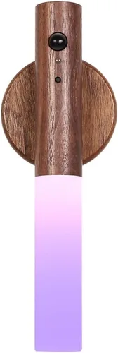 LANDGOO Luz nocturna con sensor de movimiento RGB y control táctil, aplique de pared de madera recargable USB-C | Luz de baño/dormitorio para