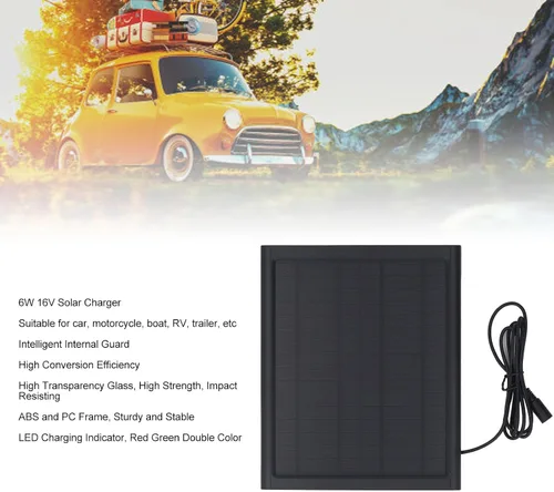 Miniatura 2 de Garosa Cargador de panel solar de 6 W y 16 V, mantenedor de batería solar portátil con carga rápida inteligente y alta tasa de conversión