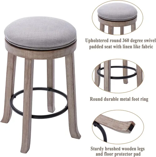 Miniatura 4 de DUOMAY Taburetes de bar giratorios modernos con respaldo, taburetes de altura de mostrador de 28 pulgadas, taburete de bar tapizado de lino