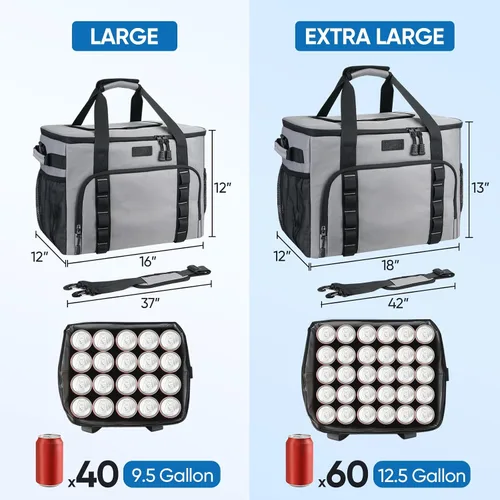 Miniatura 2 de BALEINE Bolsa térmica suave extragrande, enfriador portátil a prueba de fugas, volumen de 40/60 latas para playa, camping, kayak, viajes y viajes