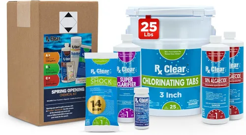 Rx Clear Kit de mantenimiento químico de apertura de piscina Plus para piscinas sobre el suelo o enterradas | para piscinas de hasta 15,000 galones