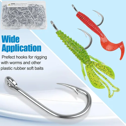 Miniatura 5 de Gancho de cebo vivo de pesca, 60 piezas de anzuelo de cebo vivo, ganchos circulares fuertes de acero inoxidable afilados para agua salada