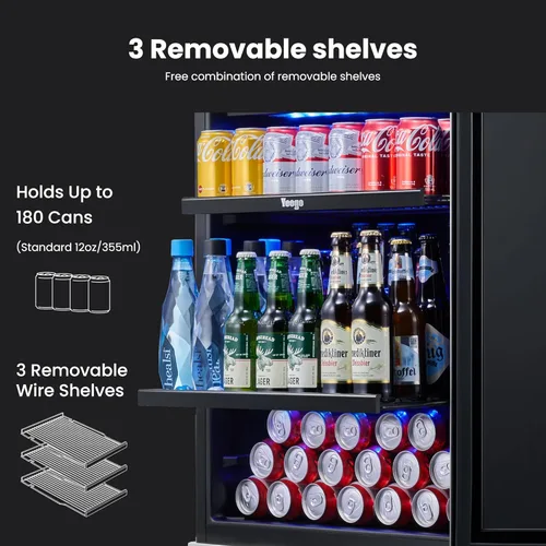 Miniatura 5 de Yeego Refrigerador de bebidas de 24 pulgadas – Refrigerador de bebidas integrado para 180 latas debajo del mostrador con puerta de vidrio