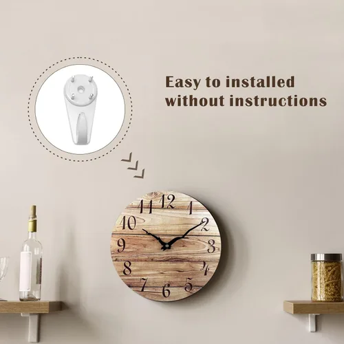 Miniatura 8 de Plumeet Reloj de Pared Pequeño, Relojes de Pared de Madera Sin Marco de 10'', con Movimiento de Cuarzo Silencioso, Relojes Rústicos de Nogal