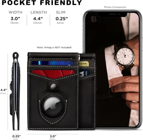 Miniatura 43 de Serman Brand RFID billetera de bloqueo Slim Bifold – cuero genuino minimalista bolsillo frontal carteras para hombres con clip para dinero, cartera