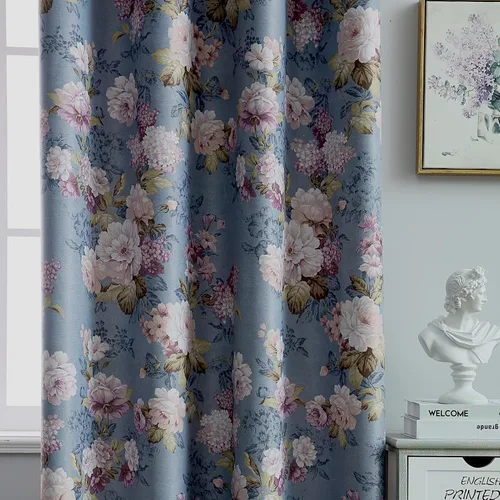 SUOUO Cortinas opacas florales azules vintage para dormitorio, 84 pulgadas de largo, cortinas de ventana para sala de estar, 2 paneles