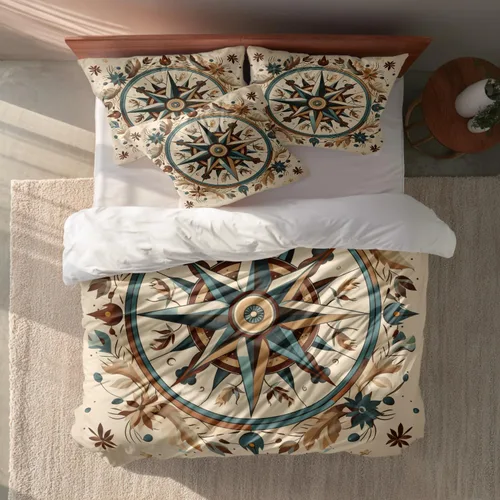 Miniatura 3 de Batmerry Compass Rose Twin Size 3 Pieces Bedding Duvet Cover Sets, Soft Fluffy Floral Themed Design 100% Cotton Printed Duvet Cover for All Season
