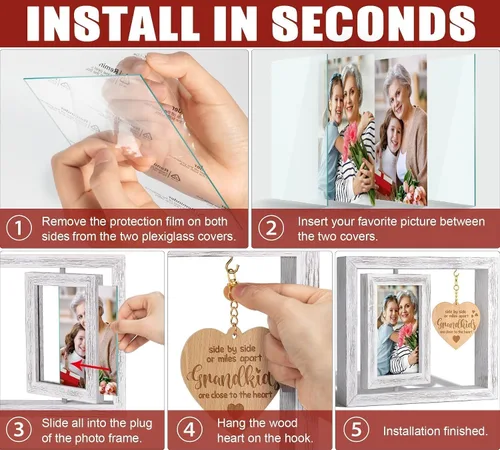 Miniatura 7 de Tiblue Regalos de Navidad de nieta, nieto, nietos, regalos para abuela, marco de fotos giratorio de madera maciza para abuela y nietos para fotos