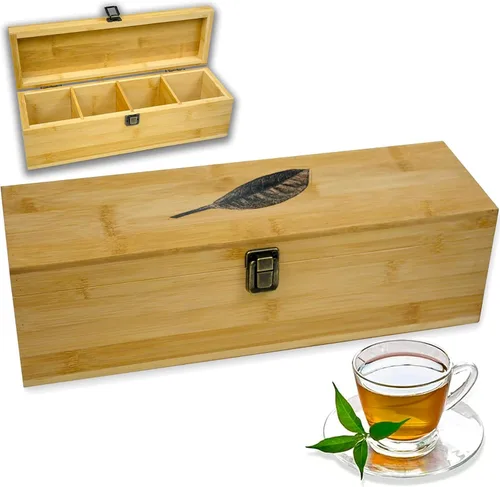 Miniatura 23 de Caja Organizadora de Té de Bambú Libre de Químicos Ecológica Grande, Alta, Compartimentos Ajustables Cofre de Almacenamiento de Madera Natural