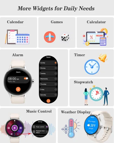 Miniatura 7 de Reloj inteligente para mujeres, mujeres y hombres, reloj de fitness de 1.27 pulgadas [caja de 1.614 in] con recepción de llamadas/marcación, monitor