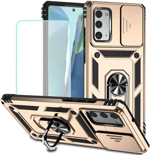 Funda para Galaxy Note 20 5G, Samsung Note 20 N981U con protector de pantalla de vidrio templado y cubierta para cámara deslizante, soporte de