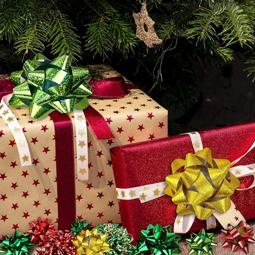 Miniatura 6 de JOYIN 40 lazos de regalo de Navidad surtidos con 34 lazos de regalo autoadhesivos multicolor de tamaños surtidos, 2 lazos rizados, 2 lazos de oropel