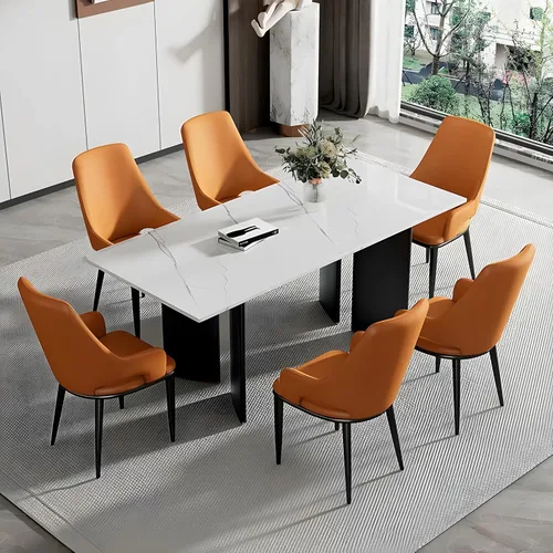 Miniatura 13 de Juego de 2 sillas de comedor modernas, sillas de metal con costuras y patas de metal, sillas de cocina modernas tapizadas de piel sintética, silla