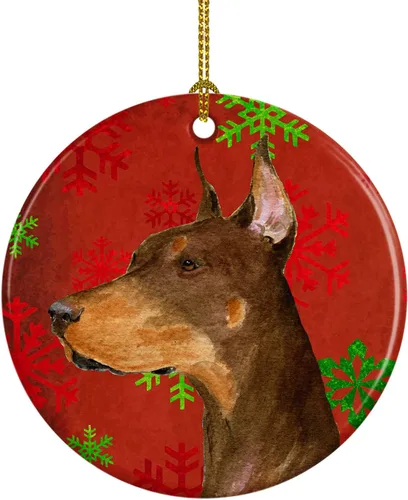Miniatura 93 de Caroline's Treasures Bulldog English - Copos de nieve rojos y verdes, adorno de cerámica de Navidad, decoración colgante para el hogar, Navidad