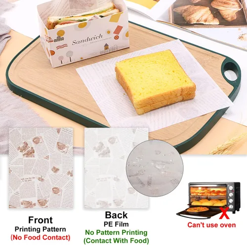 Miniatura 3 de 100 Hojas de Papel Deli, Papel para Envolver Sándwiches de 14 * 10 pulgadas, Papel para Envolver Alimentos, para Panes, Papas Fritas, Sándwiches