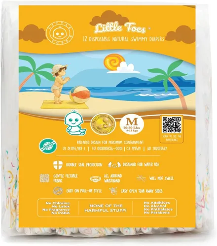 Miniatura 14 de Little Toes - Pañales de natación desechables naturales de alta calidad, talla 5 grande (26+ libras) (24 unidades) Pañales de natación desechables