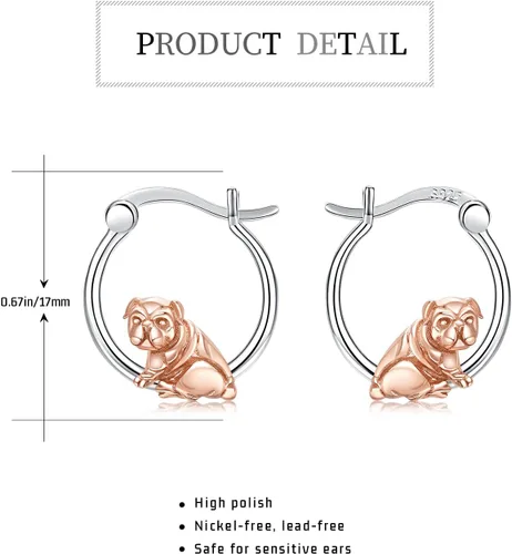 Miniatura 6 de Aretes de aro de plata de ley 925 para niñas, para orejas sensibles, joyería de perro, regalos para hija
