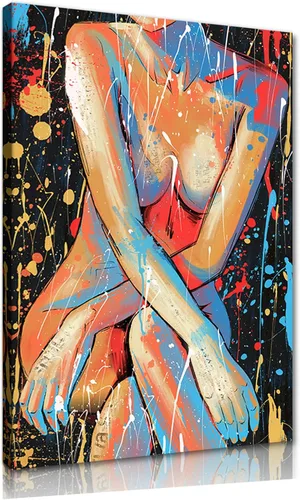 Miniatura 8 de Lienzo abstracto moderno para pared, póster de niña en vestido rojo caminando con paraguas azul, obra de arte para la decoración de pared
