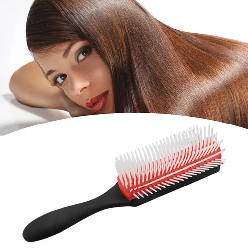 Miniatura 2 de Cepillo de pelo rizado rojo desenredante de 9 filas de ABS, cepillo estático para cabello rizado y ondulado, unisex, blanco