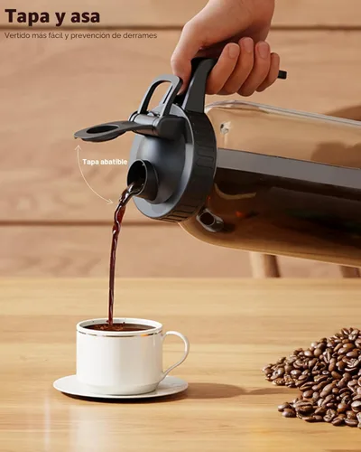 Miniatura 3 de Cafetera de Café Frío de 64oz, Cafetera para Café Helado con Filtro de Acero Inoxidable 304, Jarra Mason con Tapa y Caño (Negro)